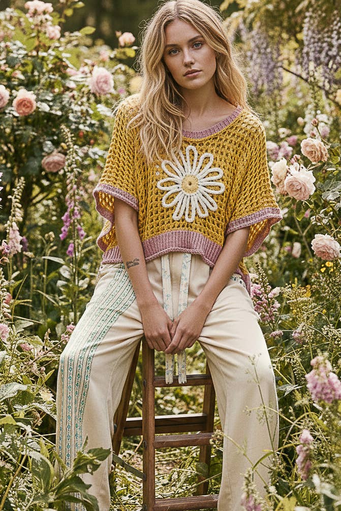 POL Clothing Round Neck Sleeveless Floral Open Crochet Sweater-Sweater Vest-Pol Clothing-Stuffology - Where Vintage Meets Modern, A Boutique for Real Women in Crosbyton, TX