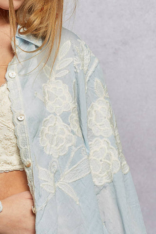 Embroidered Scalloped Edge Button Up Blouse-Top-Pol Clothing-Stuffology - Where Vintage Meets Modern, A Boutique for Real Women in Crosbyton, TX