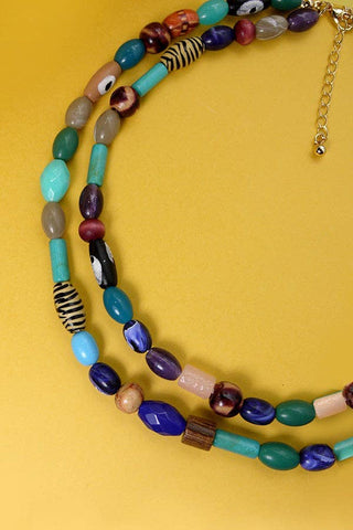 MULTI BEADED DOUBLE LAYER NECKLACE-Necklaces-JOSSLYN by wall to wall-Stuffology - Where Vintage Meets Modern, A Boutique for Real Women in Crosbyton, TX