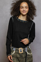 POL Clothing - Long Sleeve Knit Top with Stud Details-Pol Clothing-Stuffology - Where Vintage Meets Modern, A Boutique for Real Women in Crosbyton, TX