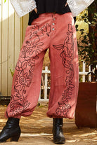 POL Clothing Floral Embroidered Pattern Solid Twill Pants-Pants-Pol Clothing-Stuffology - Where Vintage Meets Modern, A Boutique for Real Women in Crosbyton, TX