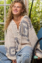 Hand knit squares hooded button closure cardigan-Sweater Cardigan-Pol Clothing-Stuffology - Where Vintage Meets Modern, A Boutique for Real Women in Crosbyton, TX