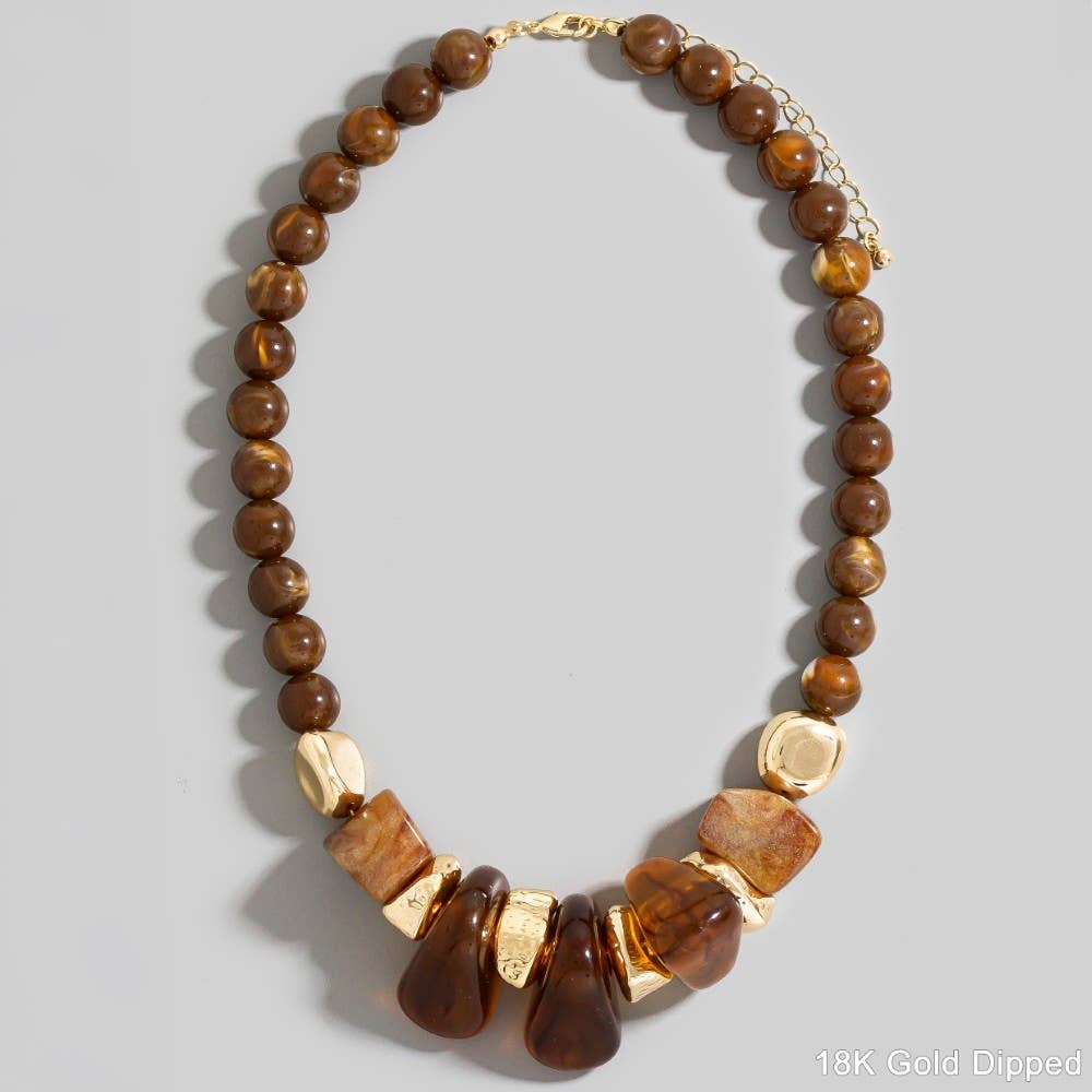 Gold Dipped Acrylic Chunky Beaded Statement Necklace-The Looks by Fame Accessories-Stuffology - Where Vintage Meets Modern, A Boutique for Real Women in Crosbyton, TX