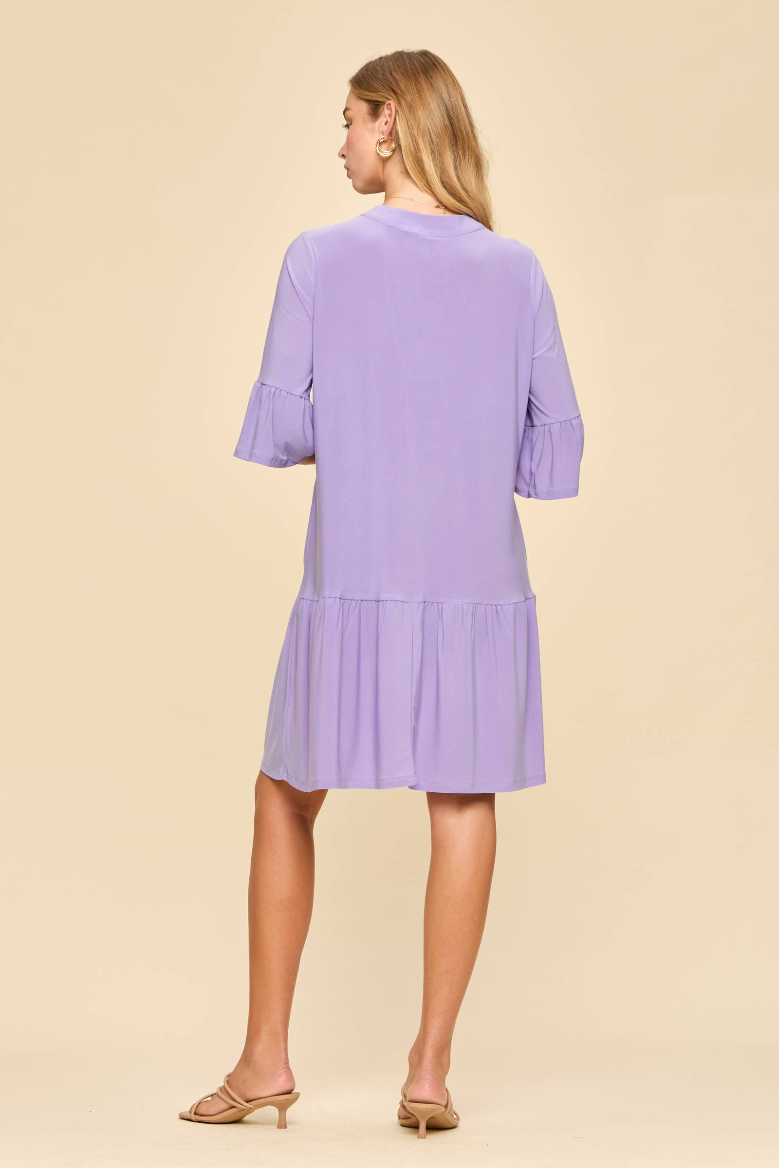 Shirred Tiered Relaxed 3/4 Sleeve Dress-Dresses-Dear Scarlett-Stuffology - Where Vintage Meets Modern, A Boutique for Real Women in Crosbyton, TX