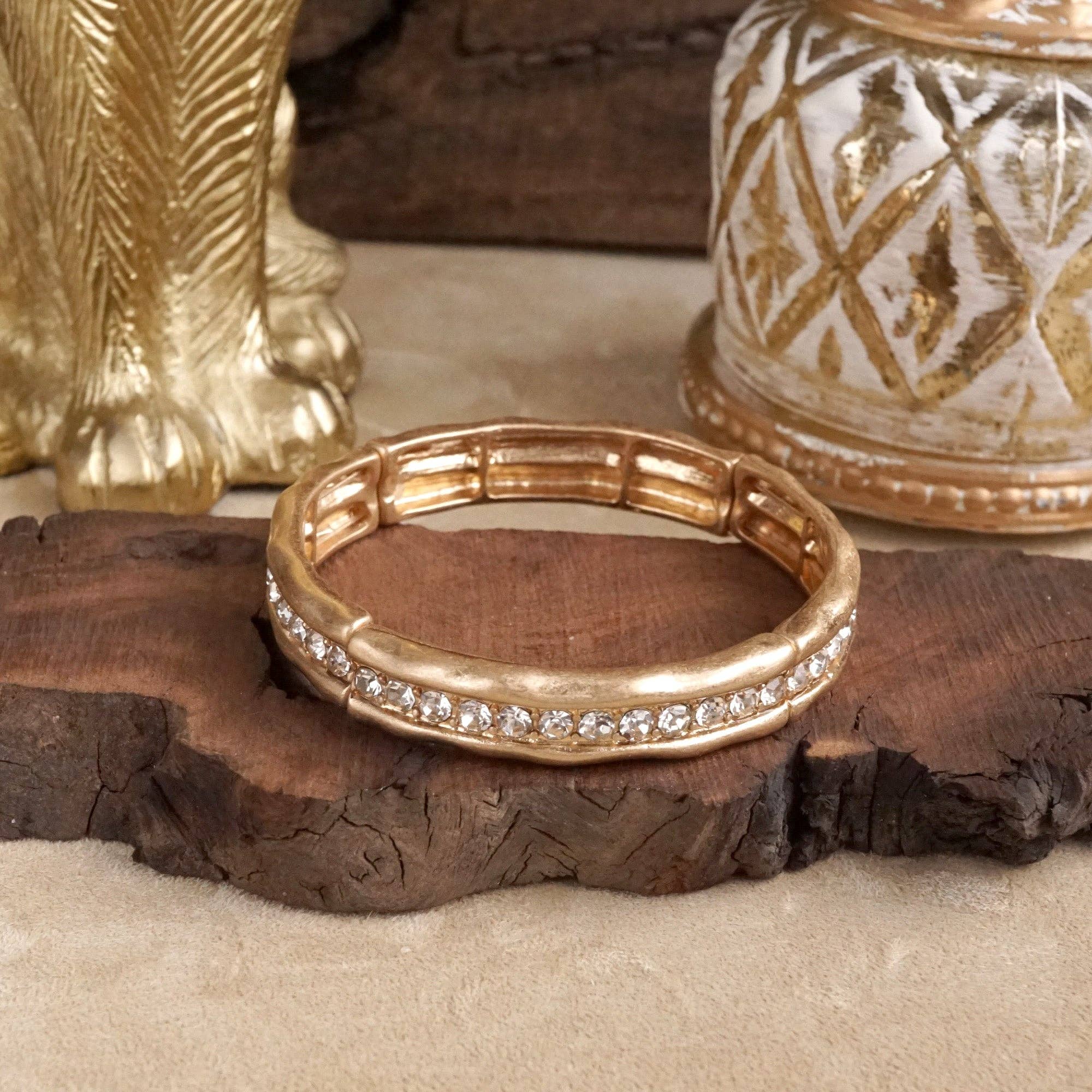 Minimalist TurquoiseCrystal Bangle Bracelet – Brushed Gold-PennyLine inc-Stuffology - Where Vintage Meets Modern, A Boutique for Real Women in Crosbyton, TX