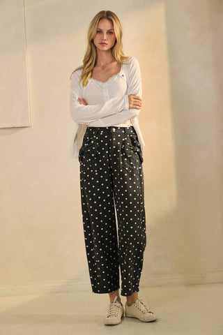 High-rise Printed Black Polka Dot Denim Pants-Jeans-Oddi-Stuffology - Where Vintage Meets Modern, A Boutique for Real Women in Crosbyton, TX