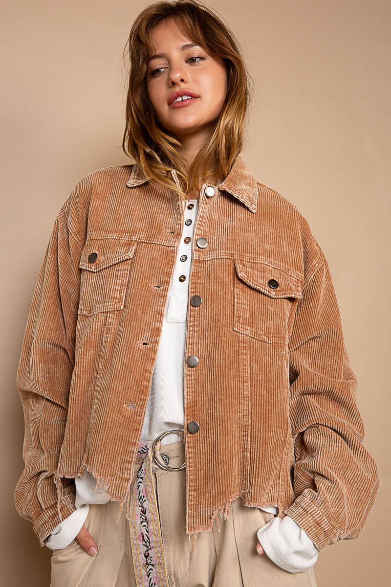 Distressed Hem Corduroy Jacket /Stuffology Boutique-Jackets-Pol Clothing-Stuffology - Where Vintage Meets Modern, A Boutique for Real Women in Crosbyton, TX