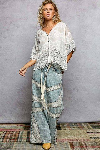 Crochet Trim Neckline Short Sleeve Jacket Top-Pol Clothing-Stuffology - Where Vintage Meets Modern, A Boutique for Real Women in Crosbyton, TX
