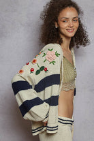 POL Clothing - Striped pattern 3D embroidered hoodie zip-up sweater top-Pol Clothing-Stuffology - Where Vintage Meets Modern, A Boutique for Real Women in Crosbyton, TX