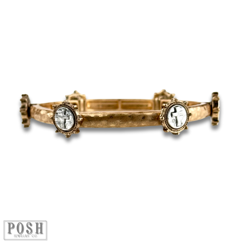 Antique look cross cuff bracelet-Bracelets-Pink Panache Brands-Stuffology - Where Vintage Meets Modern, A Boutique for Real Women in Crosbyton, TX