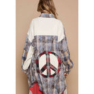 Oversized peace sign patch button down plaid shirt /Stuffology Boutique-Shirt / Jacket-POL Clothing-Stuffology - Where Vintage Meets Modern, A Boutique for Real Women in Crosbyton, TX