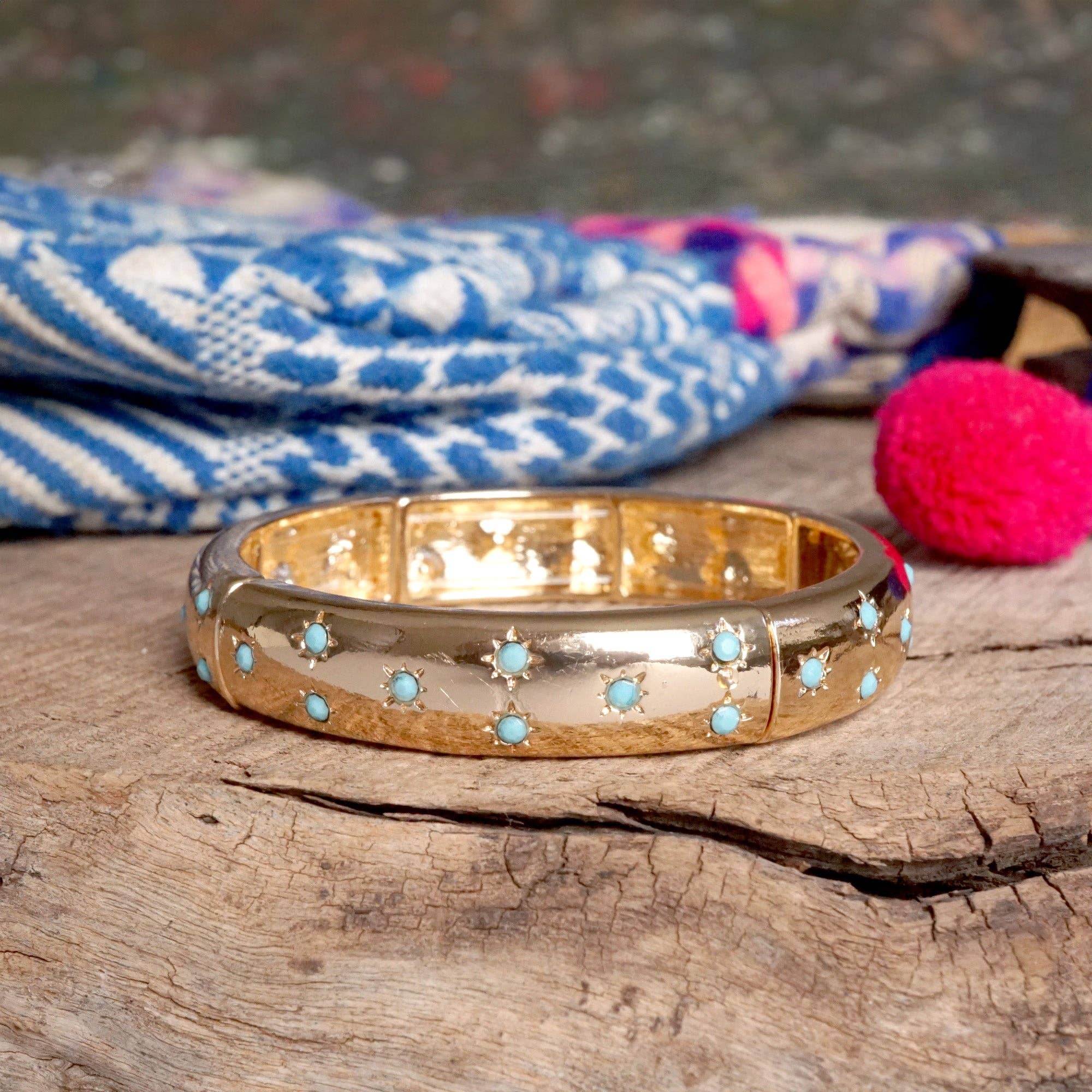 Gold-Tone Eternity Stretch Bangle – Pearls, Turquoise, or Crystals-Bracelets-PennyLine inc-Stuffology - Where Vintage Meets Modern, A Boutique for Real Women in Crosbyton, TX