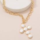 Pearl Discs Cross Pendant Necklace-Necklaces-The Looks by Fame Accessories-Stuffology - Where Vintage Meets Modern, A Boutique for Real Women in Crosbyton, TX