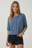 ROUND NECK BUTTON DOWN CARDIGAN STYLE BOXY KNIT TOP - 45700T-Doe and Rae-Stuffology - Where Vintage Meets Modern, A Boutique for Real Women in Crosbyton, TX