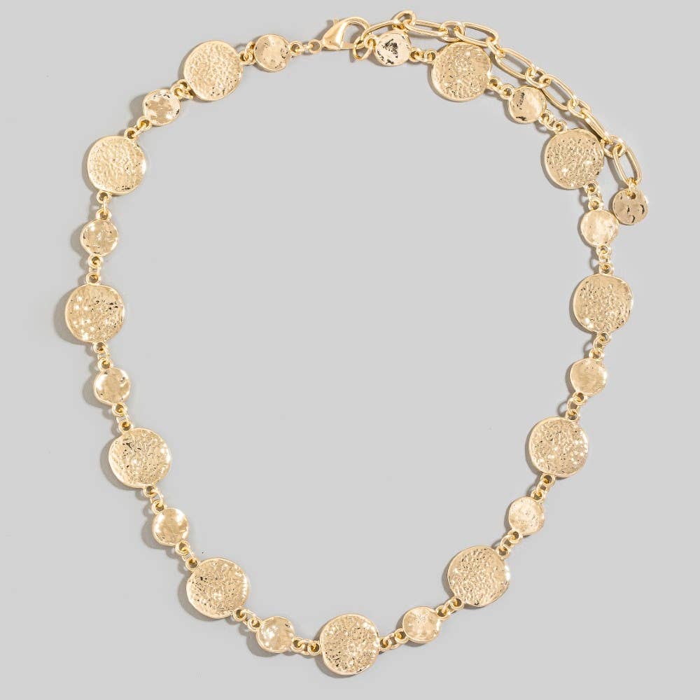Metallic Hammered Coins Chain Necklace-Necklaces-The Looks by Fame Accessories-Stuffology - Where Vintage Meets Modern, A Boutique for Real Women in Crosbyton, TX