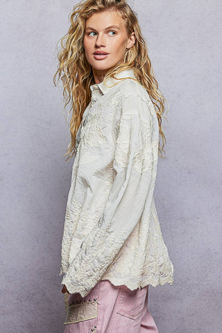 Embroidered Scalloped Edge Button Up Blouse-Top-Pol Clothing-Stuffology - Where Vintage Meets Modern, A Boutique for Real Women in Crosbyton, TX