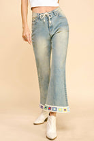 CROCHET TRIM STRAIGHT LEG DENIM JEANS-Jeans-Davi & Dani-Stuffology - Where Vintage Meets Modern, A Boutique for Real Women in Crosbyton, TX