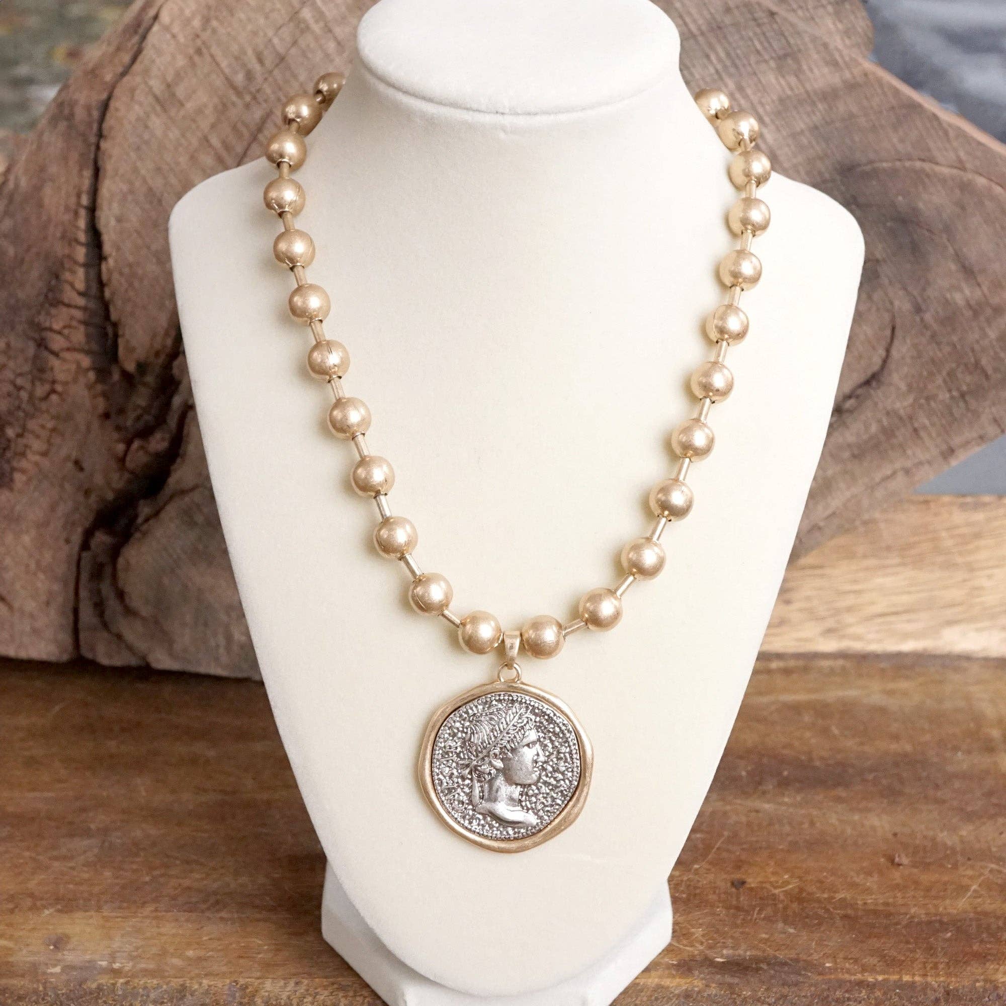 Coin Chunky Ball Chain Statement Necklace – Gold and Silver Tone-Necklaces-PennyLine inc-Stuffology - Where Vintage Meets Modern, A Boutique for Real Women in Crosbyton, TX