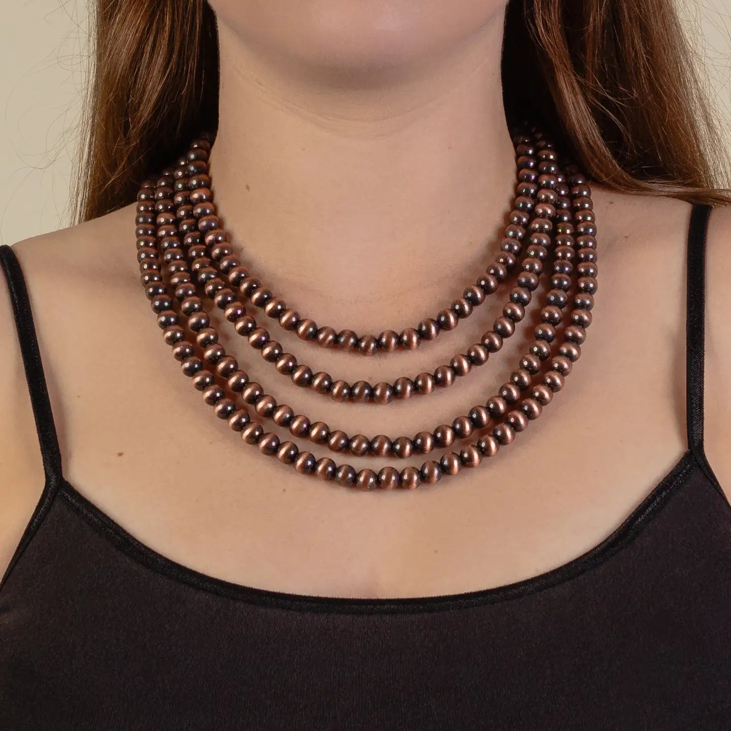 🌟 4-Strand Layered Pearl Bead Necklace — Silver or Copper-Necklaces-Stuffology Boutique-Stuffology - Where Vintage Meets Modern, A Boutique for Real Women in Crosbyton, TX