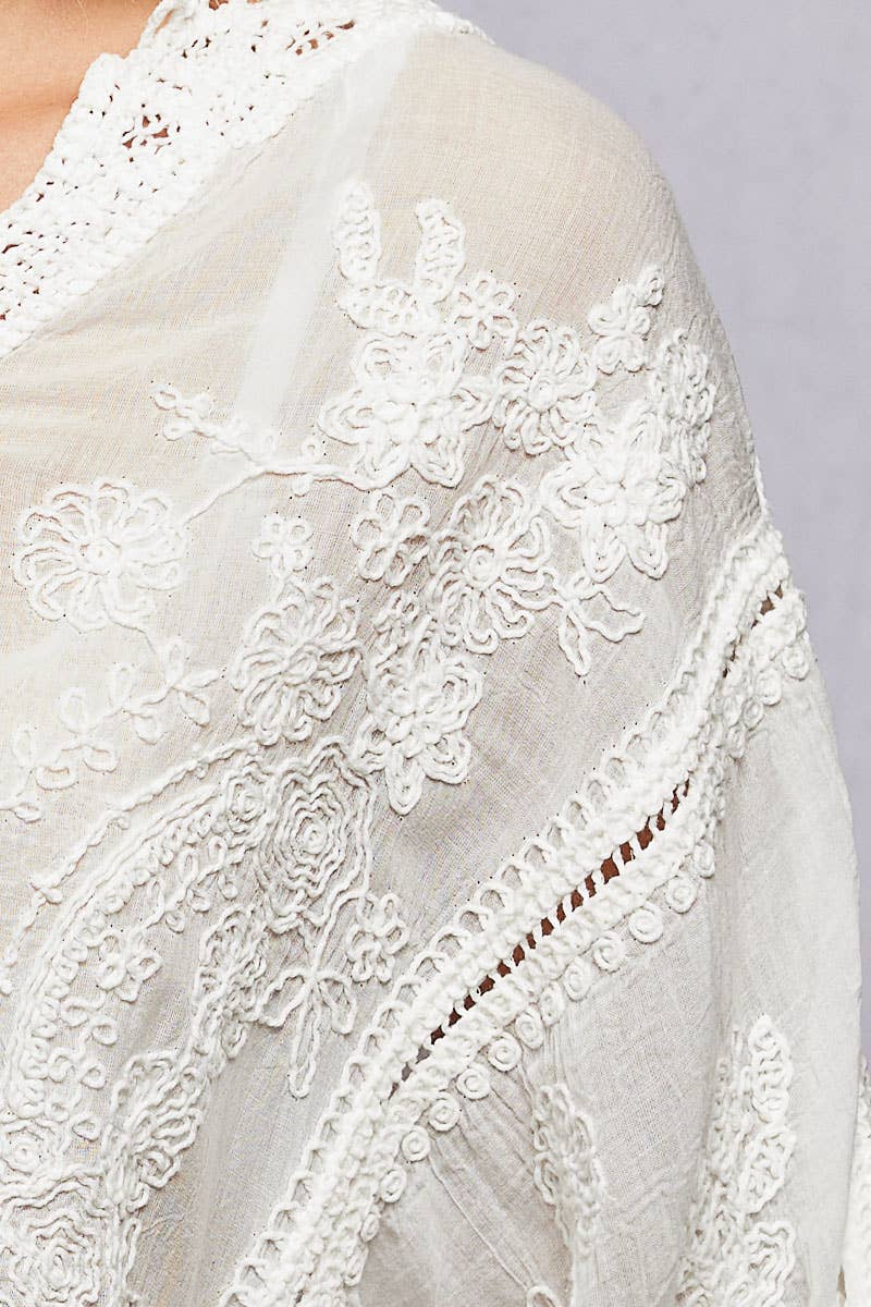 POL Clothing V-neck Short Sleeve Floral Embroidered Crochet Blouse Top-Crochet Top-Pol Clothing-Stuffology - Where Vintage Meets Modern, A Boutique for Real Women in Crosbyton, TX