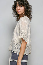 Crochet Trim Neckline Short Sleeve Jacket Top-Pol Clothing-Stuffology - Where Vintage Meets Modern, A Boutique for Real Women in Crosbyton, TX
