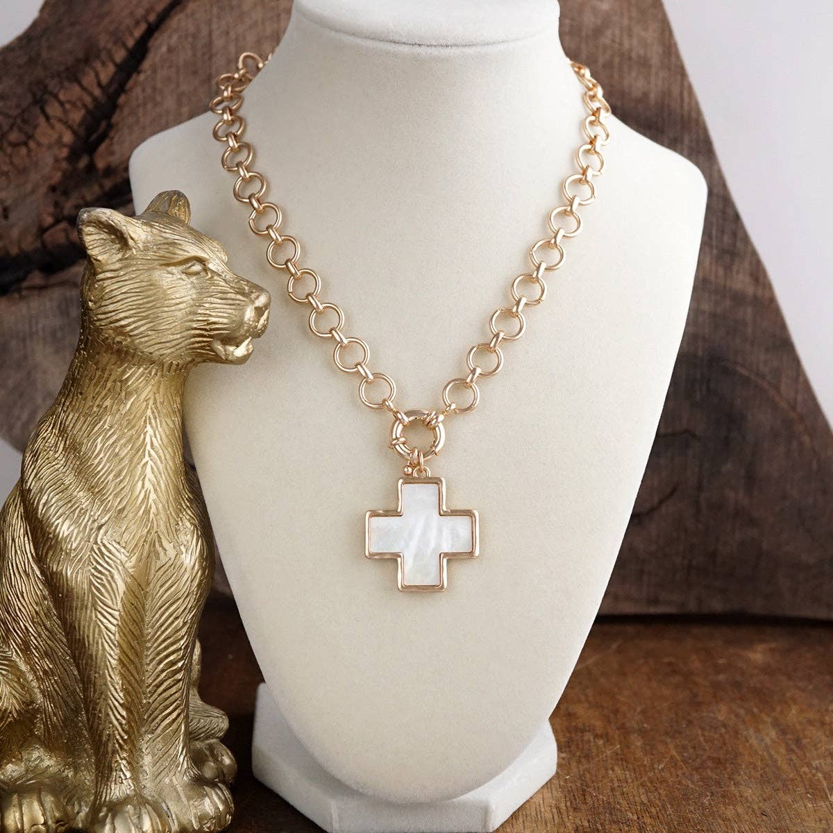 Luminous Cross – Mother of Pearl Charm Necklace-Necklaces-PennyLine inc-Stuffology - Where Vintage Meets Modern, A Boutique for Real Women in Crosbyton, TX