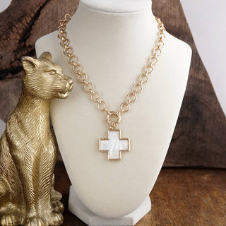 Luminous Cross – Mother of Pearl Charm Necklace-Necklaces-PennyLine inc-Stuffology - Where Vintage Meets Modern, A Boutique for Real Women in Crosbyton, TX