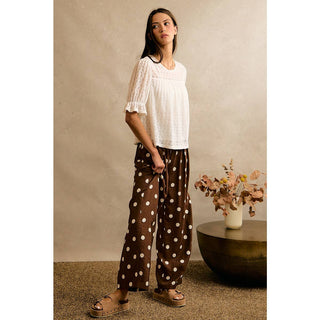 POLKA DOT CREPE SMOCKED POCKET WIDE LEG PANTS-Wide Leg Pants-So Me-Stuffology - Where Vintage Meets Modern, A Boutique for Real Women in Crosbyton, TX