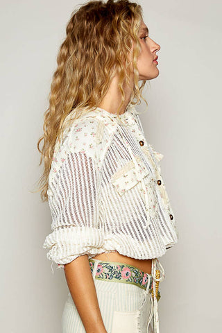 Cream Vintage Washed Floral Print Hoodie Jacket-Jackets-Pol Clothing-Stuffology - Where Vintage Meets Modern, A Boutique for Real Women in Crosbyton, TX