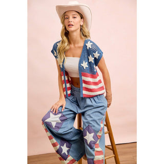 American Flag Short Sleeve Cardigan-Cardigan-BiBi-Stuffology - Where Vintage Meets Modern, A Boutique for Real Women in Crosbyton, TX