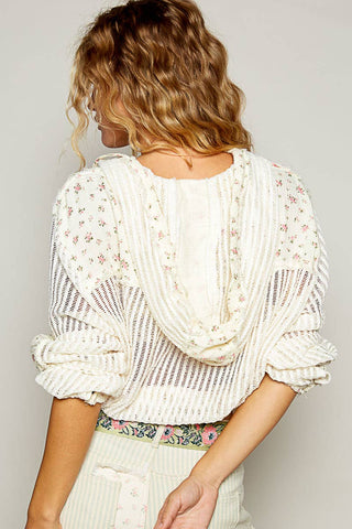 Cream Vintage Washed Floral Print Hoodie Jacket-Jackets-Pol Clothing-Stuffology - Where Vintage Meets Modern, A Boutique for Real Women in Crosbyton, TX