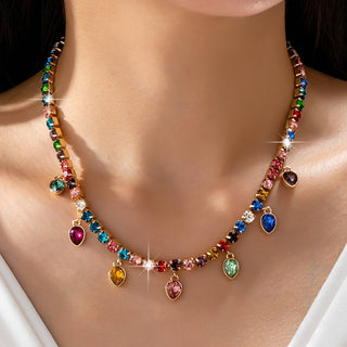 Multicolor Glass Crystal Tennis Teardrop Necklace | 80N92890-Necklaces-JOSSLYN by wall to wall-Stuffology - Where Vintage Meets Modern, A Boutique for Real Women in Crosbyton, TX
