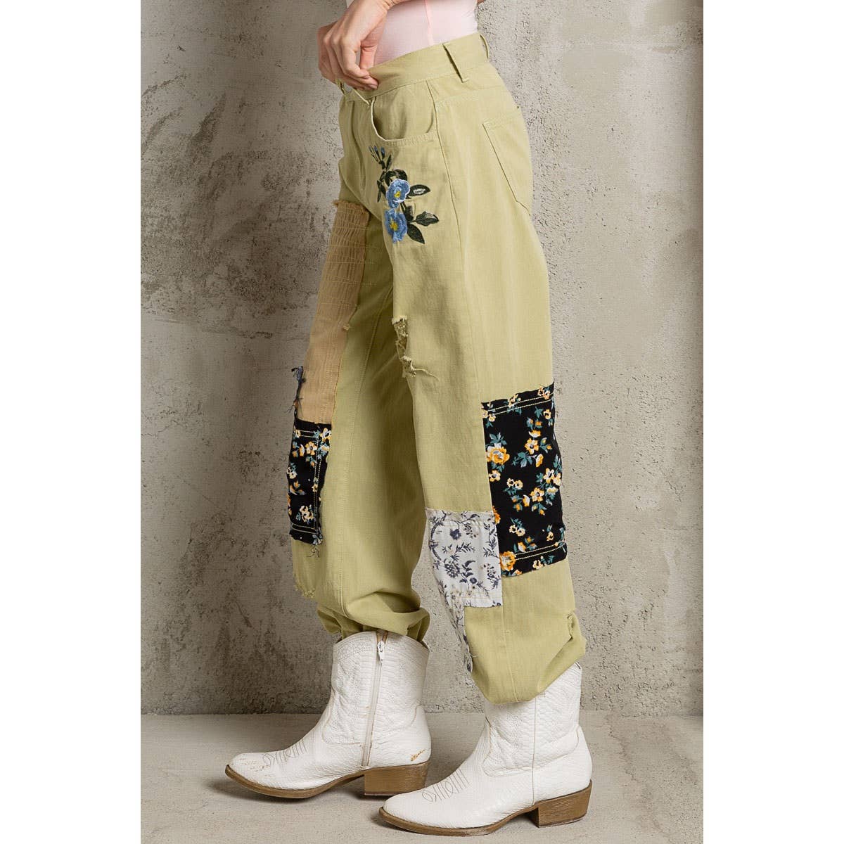 Embroidered Patchwork detail Jogger Pants/Stuffology Boutique-Pants-Pol Clothing-Stuffology - Where Vintage Meets Modern, A Boutique for Real Women in Crosbyton, TX