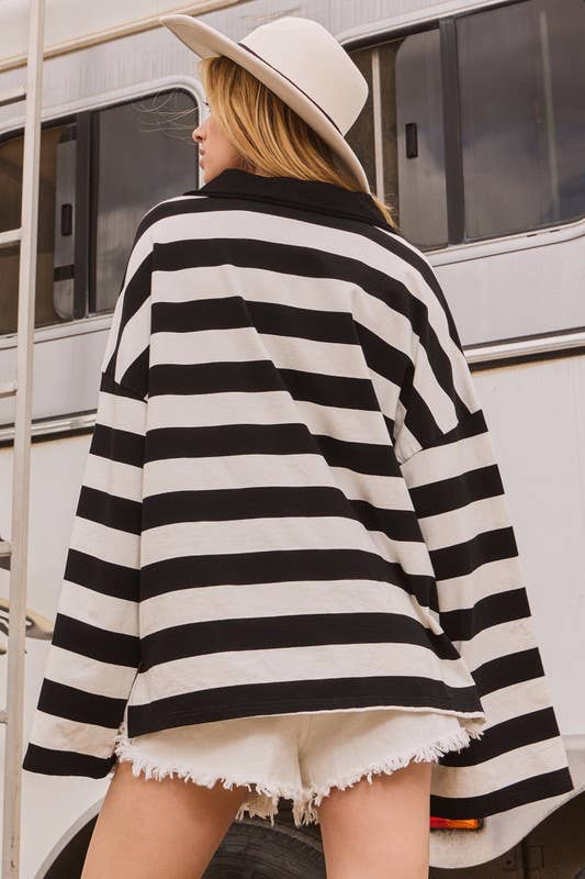 Black and White Striped Oversized Sweatshirt-SWEATSHIRT-Oddi-Stuffology - Where Vintage Meets Modern, A Boutique for Real Women in Crosbyton, TX