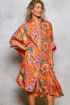 Short Sleeve Floral Printed Maxi Length Button Down Dress-Pol Clothing-Stuffology - Where Vintage Meets Modern, A Boutique for Real Women in Crosbyton, TX