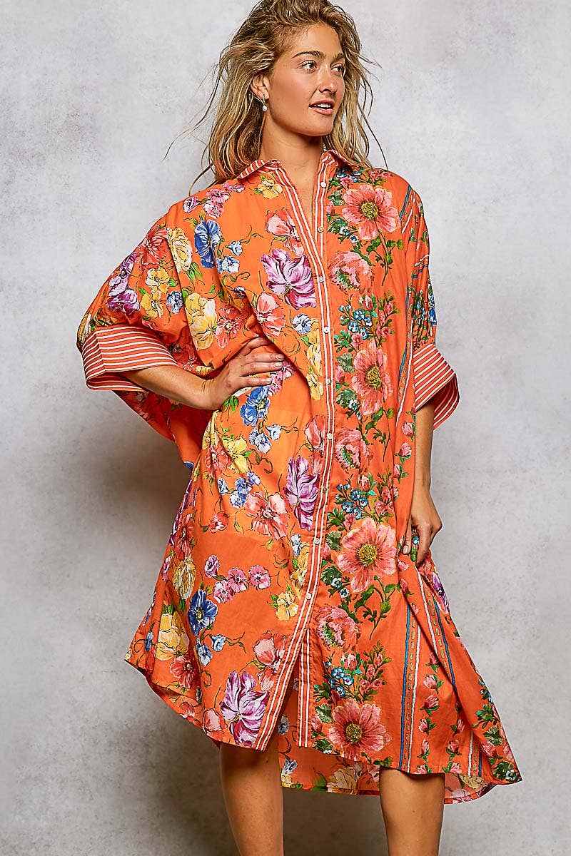 Short Sleeve Floral Printed Maxi Length Button Down Dress-Pol Clothing-Stuffology - Where Vintage Meets Modern, A Boutique for Real Women in Crosbyton, TX