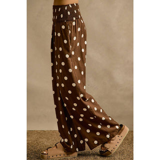 POLKA DOT CREPE SMOCKED POCKET WIDE LEG PANTS-Wide Leg Pants-So Me-Stuffology - Where Vintage Meets Modern, A Boutique for Real Women in Crosbyton, TX