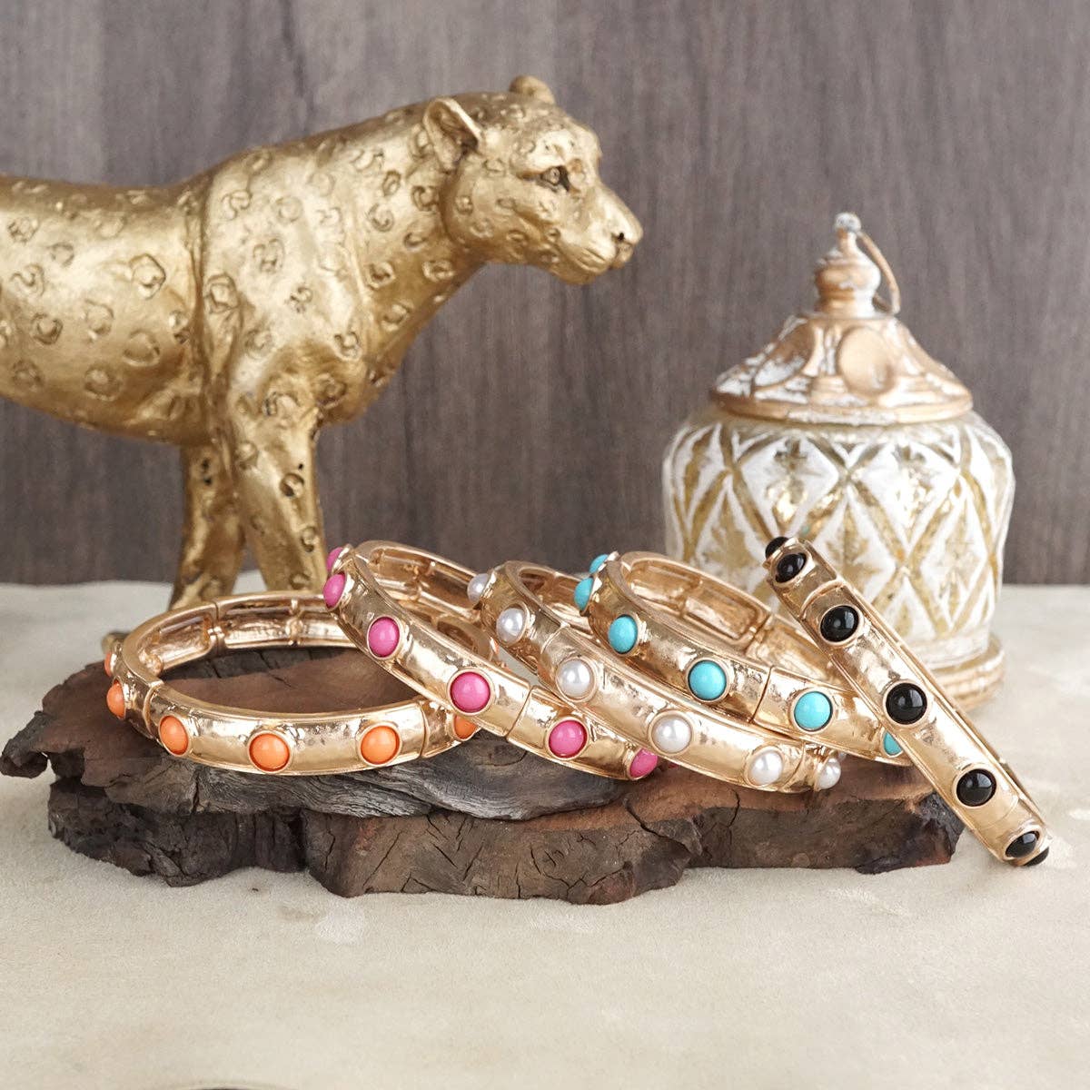 Timeless Charm – Slim Cabochon Eternity Bangle-Bracelets-PennyLine inc-Stuffology - Where Vintage Meets Modern, A Boutique for Real Women in Crosbyton, TX
