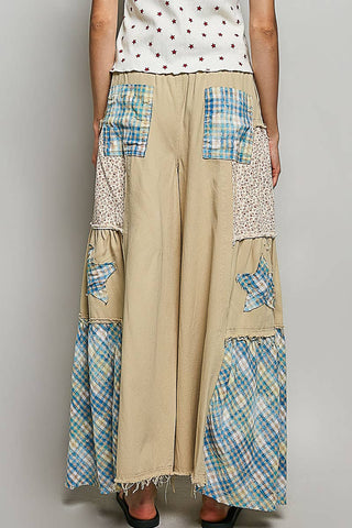 Star Patch Chambray Wide Leg Pants-Pants-Pol Clothing-Stuffology - Where Vintage Meets Modern, A Boutique for Real Women in Crosbyton, TX
