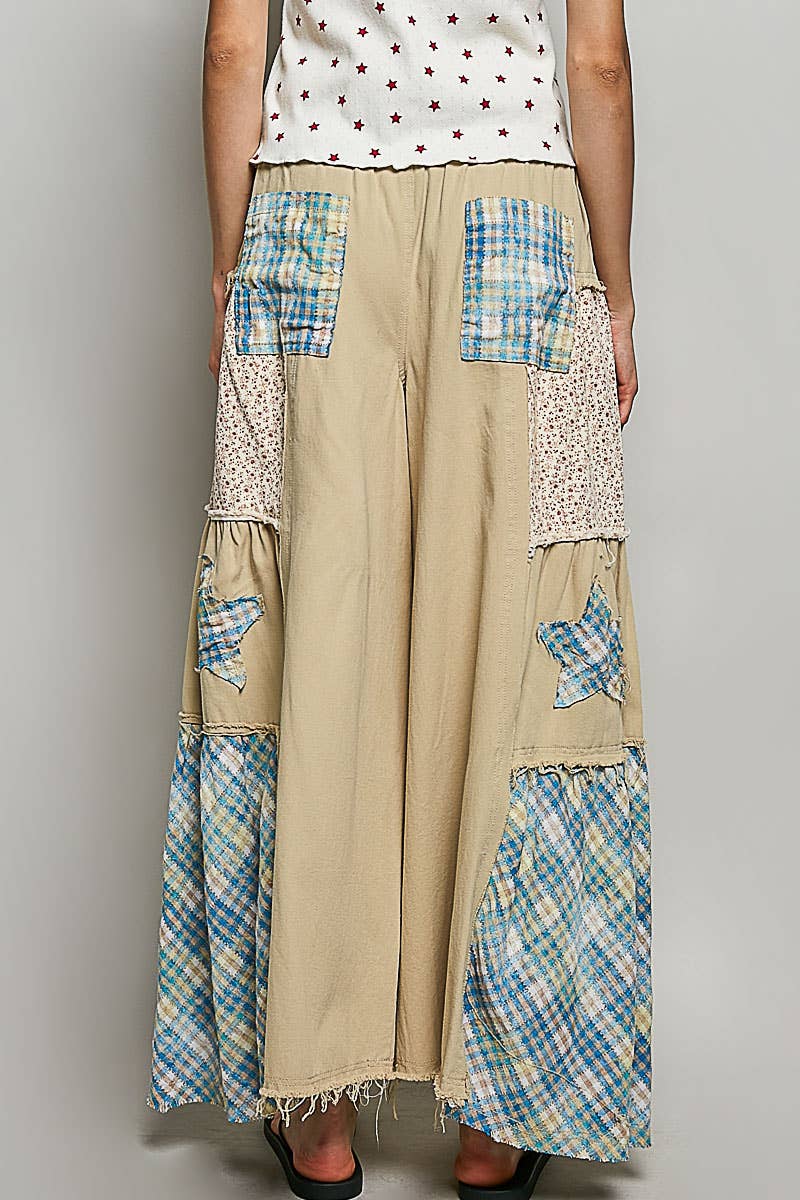 Star Patch Chambray Wide Leg Pants-Pants-Pol Clothing-Stuffology - Where Vintage Meets Modern, A Boutique for Real Women in Crosbyton, TX