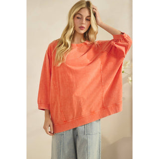 ORANGE MINERAL WASH OVERSIZE PUFF-SLEEVE PULLOVER TEE-TOP-Sage + Fig-Stuffology - Where Vintage Meets Modern, A Boutique for Real Women in Crosbyton, TX