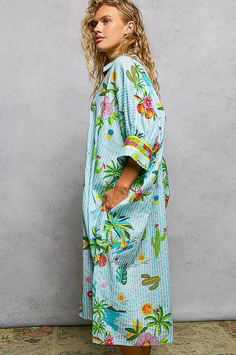 Short Sleeve Floral Printed Maxi Length Button Down Dress-Pol Clothing-Stuffology - Where Vintage Meets Modern, A Boutique for Real Women in Crosbyton, TX