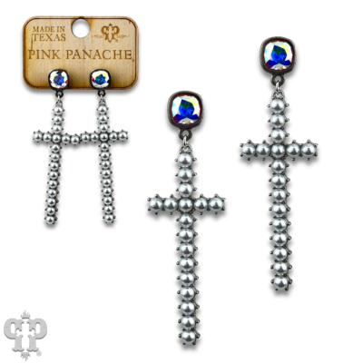 Pearl cross earring with Austrian crystal-Earrings-Pink Panache Brands-Stuffology - Where Vintage Meets Modern, A Boutique for Real Women in Crosbyton, TX