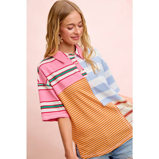 MIX AND MATCH STRIPE COLOR BLOCK PULLOVER TOP