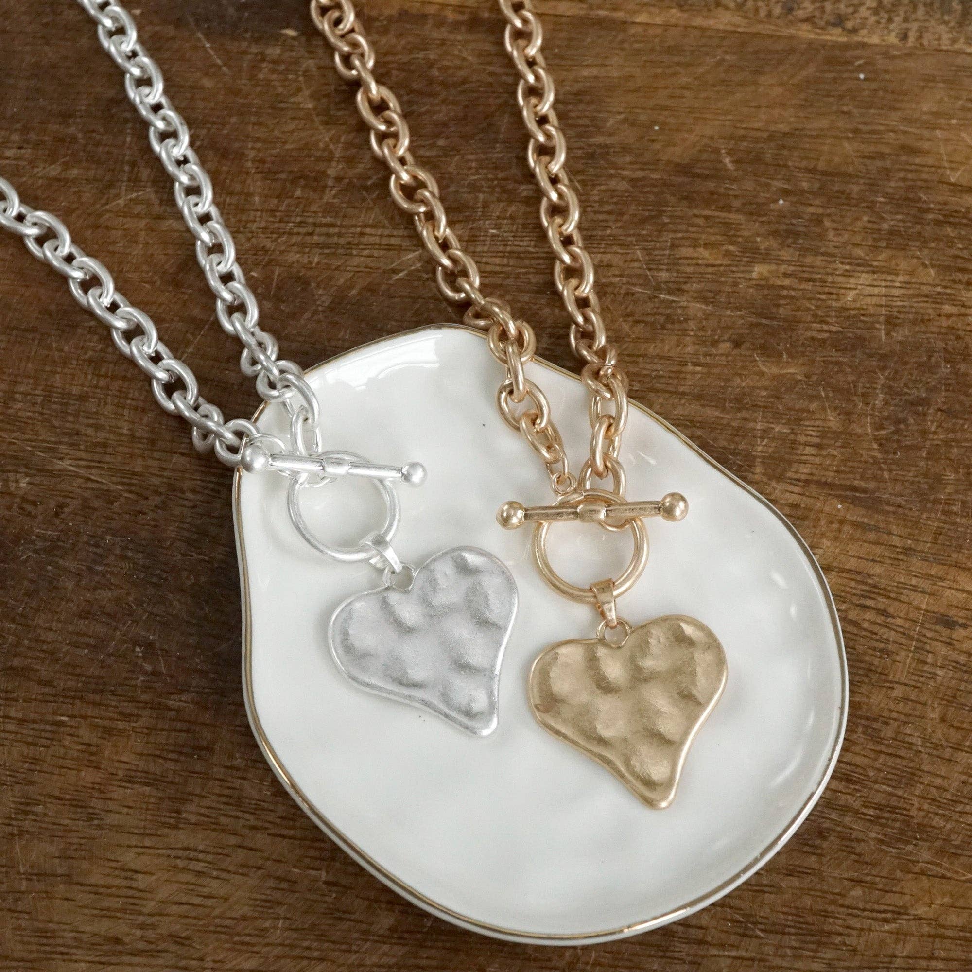 Boho Hammered Heart Front Toggle Necklace – Rustic Gold or Silver-Necklaces-PennyLine inc-Stuffology - Where Vintage Meets Modern, A Boutique for Real Women in Crosbyton, TX