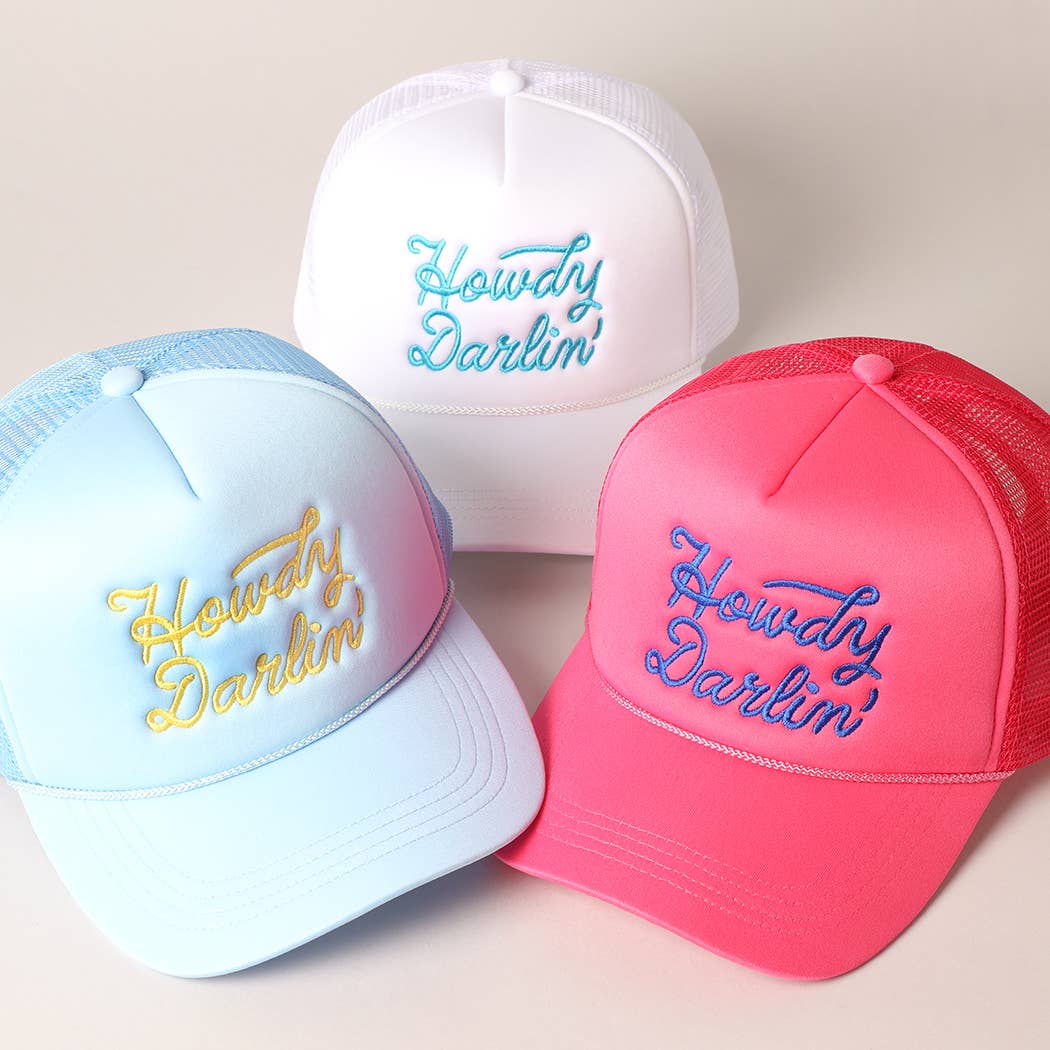Howdy Darlin' Embroidered Mesh Back Trucker Cap | Stuffology Boutique-Hats-Fashion City-Stuffology - Where Vintage Meets Modern, A Boutique for Real Women in Crosbyton, TX