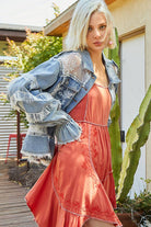 Lace Trim and Panel Collared Button Down Denim Jacket /Stuffology Boutique-Jackets-Pol Clothing-Stuffology - Where Vintage Meets Modern, A Boutique for Real Women in Crosbyton, TX