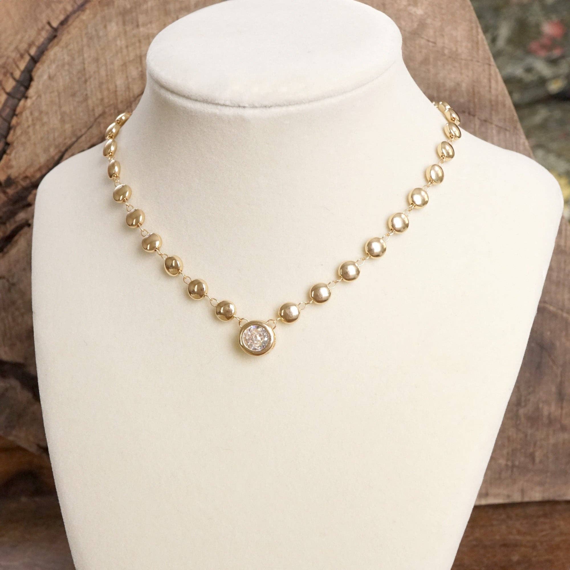 Clear Crystal Bezel Pendant Dot Chain Neckline Necklace-Necklaces-PennyLine inc-Stuffology - Where Vintage Meets Modern, A Boutique for Real Women in Crosbyton, TX