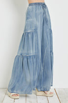 RUFFLED SIDE WASHED DENIM WIDE PANTS /STUFFOLOGY BOUTIQUE-Jeans-Mustard Seed-Stuffology - Where Vintage Meets Modern, A Boutique for Real Women in Crosbyton, TX