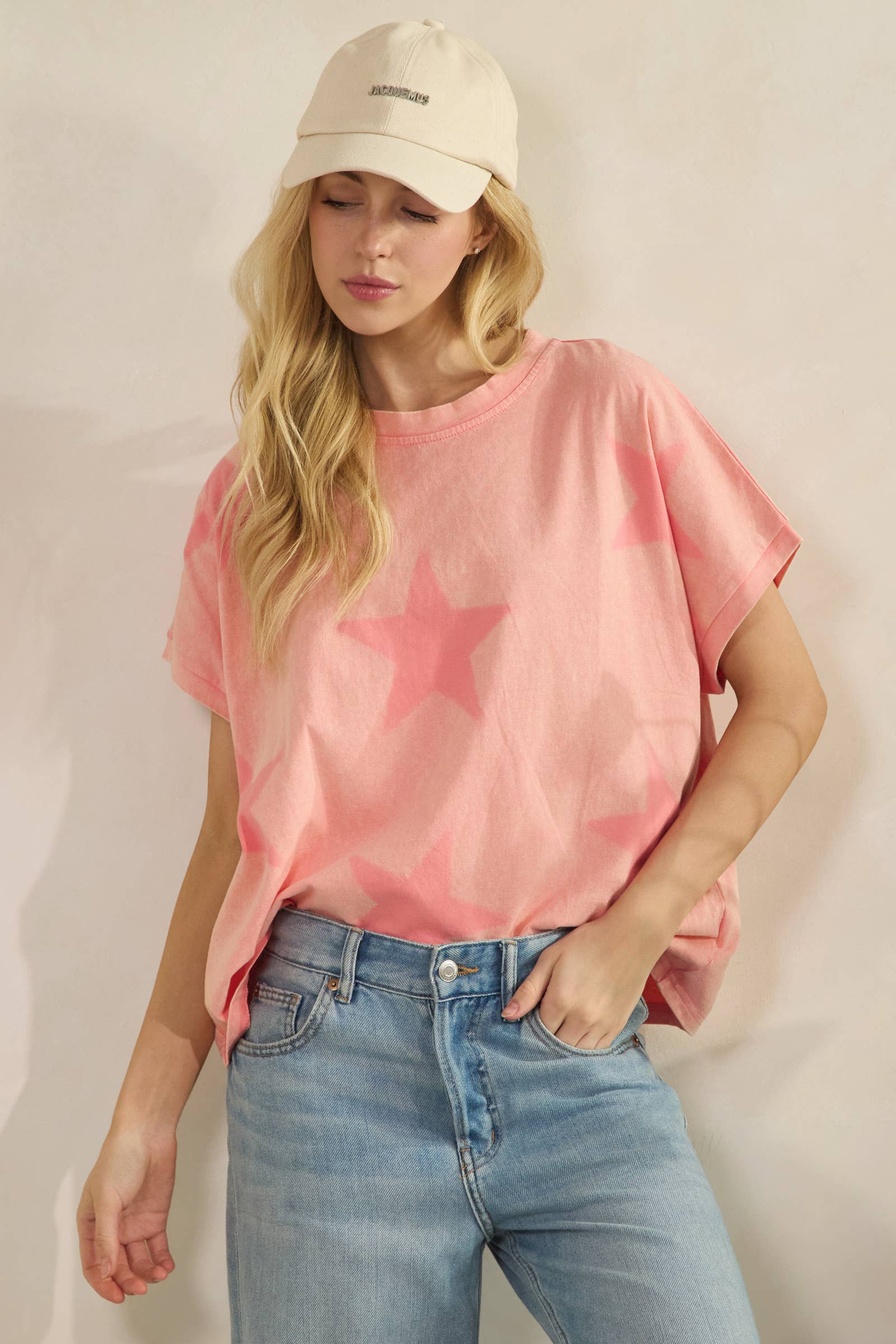 FADED STAR-PRINT OVERSZED T-SHIRT (ST7603)-Sage + Fig-Stuffology - Where Vintage Meets Modern, A Boutique for Real Women in Crosbyton, TX